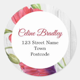 Vibrant Watercolor Red Poppies Painting Address Classic Round Sticker