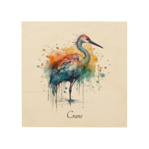 Vibrant Watercolor Sandhill Crane Splash Custom Na Wood Wall Art