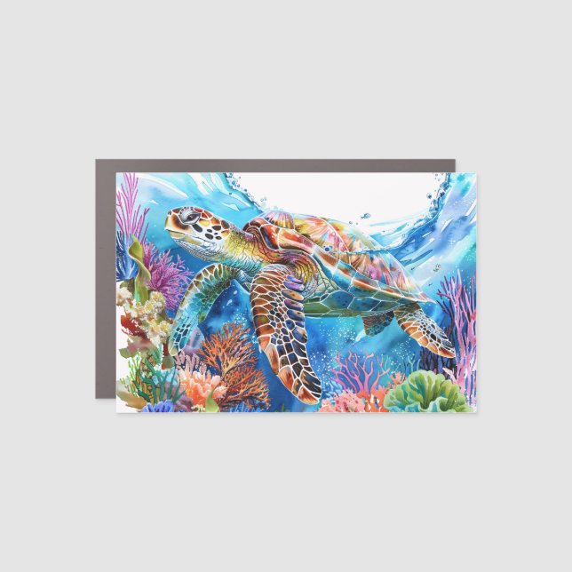 Vibrant Watercolor Sea Turtle Car Magnet (Front)
