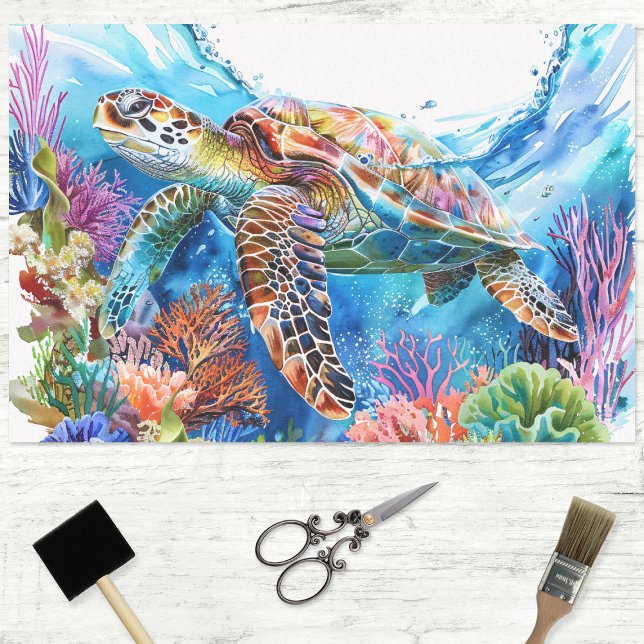 Vibrant Watercolor Sea Turtle Decoupage Tissue Paper (Creator Uploaded)
