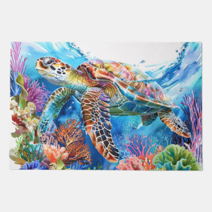 Vibrant Watercolor Sea Turtle Doormat