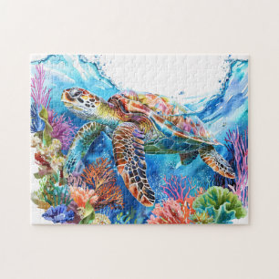 Vibrant Watercolor Sea Turtle Jigsaw Puzzle