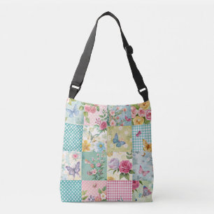 Vibrant Watercolor Spring Floral Patchwork Seamles Crossbody Bag
