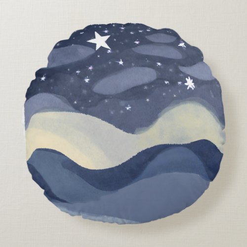 Vibrant Watercolor Star Shining  Round Pillow