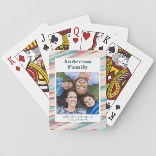 Vibrant Watercolor Stripes Family Photo Poker Cards