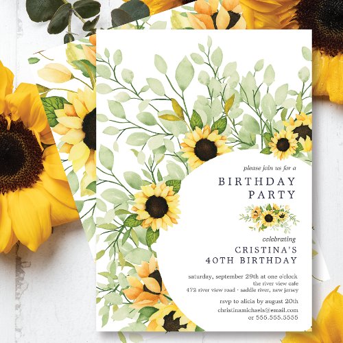 Vibrant Watercolor Sunflower Birthday Party Invitation