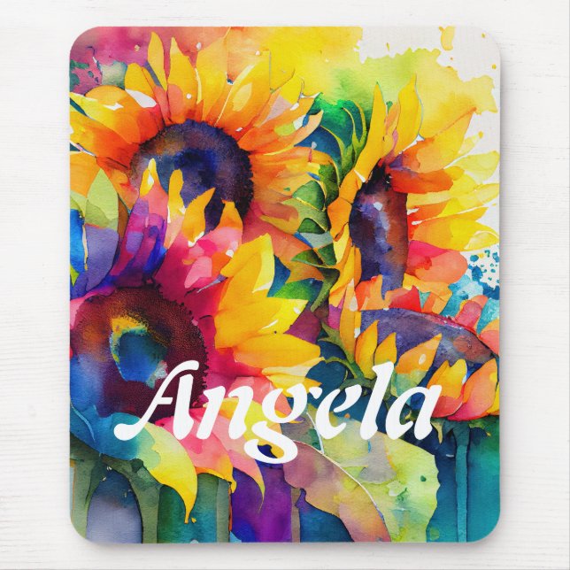 Vibrant Watercolor Sunflower Mouse Pad (Front)