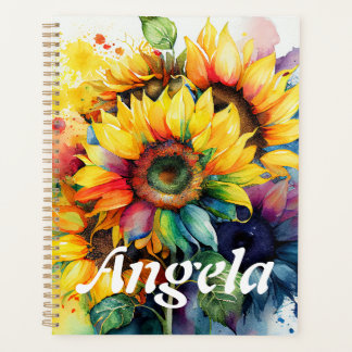 Vibrant Watercolor Sunflower Planner