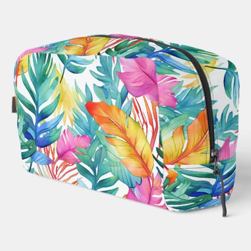Vibrant Watercolor Tropical Jungle Leaves Dopp Kit