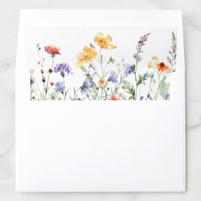 Vibrant Watercolor Wildflower Wedding Envelope Liner (In Envelope)