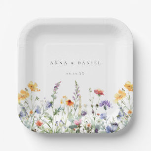 Vibrant Watercolor Wildflower Wedding Paper Plates