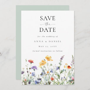 Vibrant Watercolor Wildflower Wedding Save The Date
