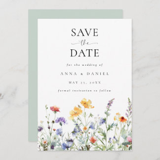 Vibrant Watercolor Wildflower Wedding Save The Date