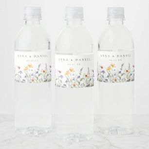 Vibrant Watercolor Wildflower Wedding Water Bottle Label