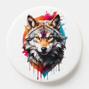 Vibrant Watercolor Wolf – Artistic Wildlife PopSocket