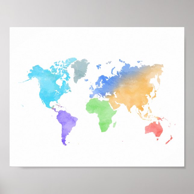 Vibrant Watercolor World Map Poster – Rainbow  (Front)
