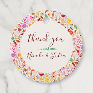 Vibrant Watercolors Summer Tulip Flowers Wedding Favor Tags