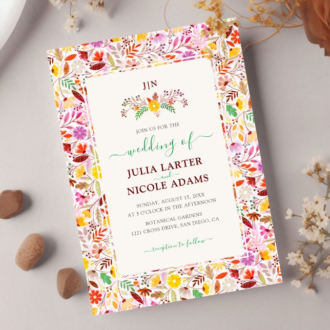 Vibrant Watercolors Summer Tulip Flowers Wedding Invitation (Creator Uploaded)