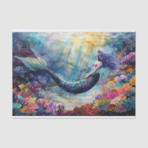 Vibrant Watercolour Mermaid in a Coral Lagoon Tissue Paper