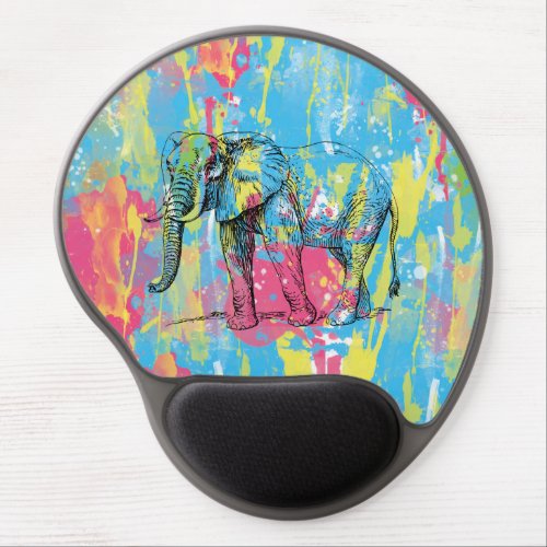 vibrant watercolours splatters elephant sketch gel mouse pad