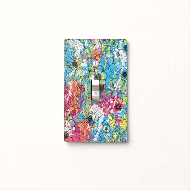 vibrant watercolours splatters floral sketch light switch cover (In Situ)