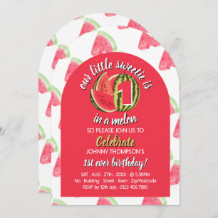 Vibrant Watermelon, One in a Melon, 1st Birthday Invitation
