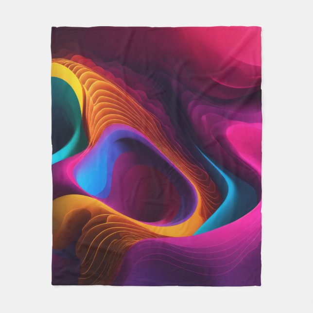  Vibrant Waves of Color Fleece Blanket (Front)