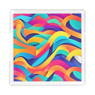 Vibrant Wavy Abstract Art Acrylic Tray