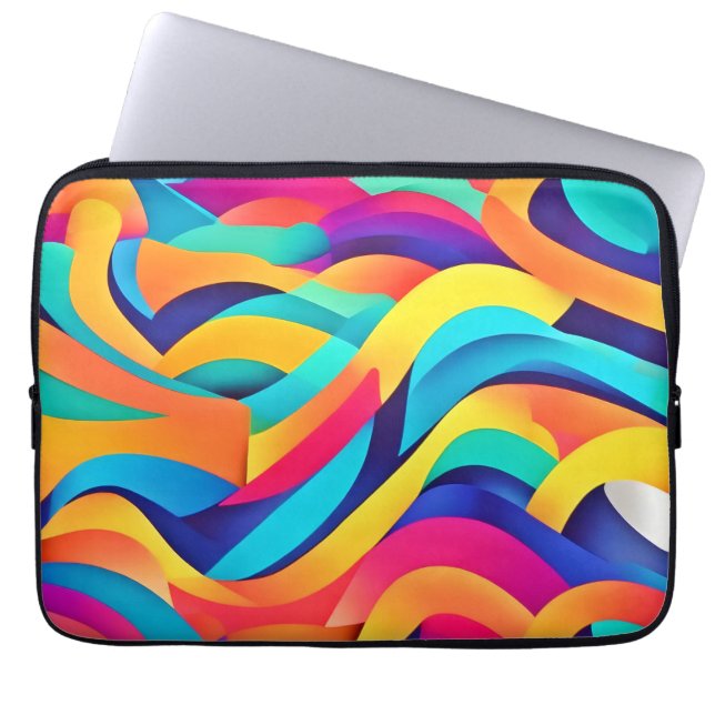 Vibrant Wavy Abstract Art Laptop Sleeve (Front)