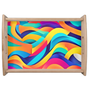 Vibrant Wavy Abstract Art Serving Tray