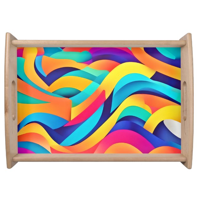 Vibrant Wavy Abstract Art Serving Tray (Front)