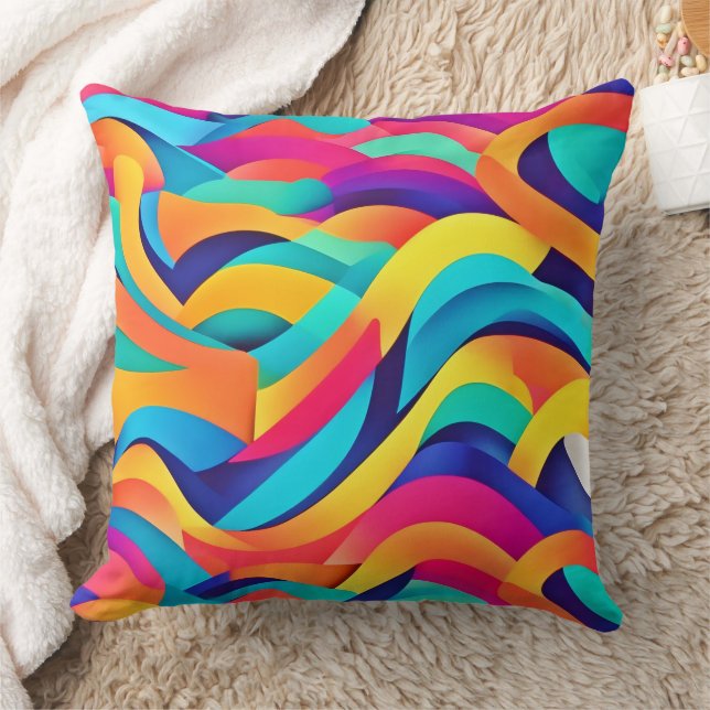 Vibrant Wavy Abstract Art Throw Pillow (Blanket)