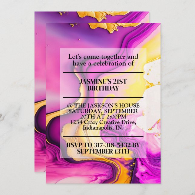 Vibrant Wavy Design Birthday Party Invitation (Front/Back)