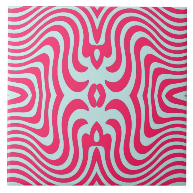 Vibrant Wavy Symmetry Design Ceramic Tile (Front)