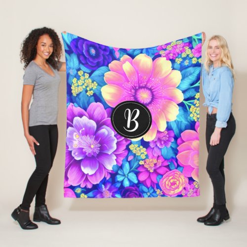 Vibrant whimsical Fantasy Floral Pattern  Fleece Blanket