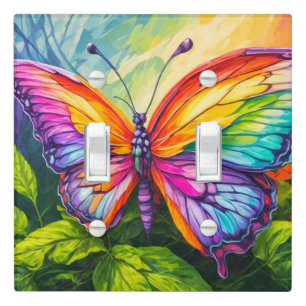 Vibrant Whimsical Floating Butterfly Doodle Light Switch Cover