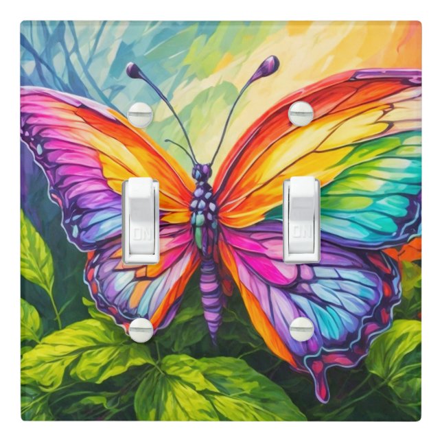 Vibrant Whimsical Floating Butterfly Doodle Light Switch Cover (In Situ)