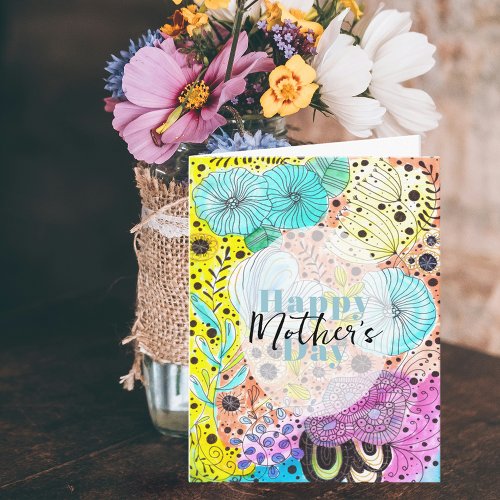 Vibrant Whimsical Floral Artistic Mothers Day Card