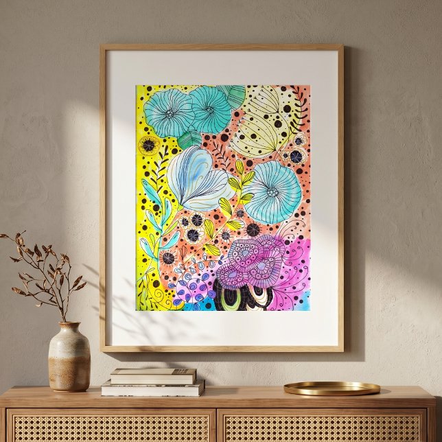 Vibrant Whimsical Floral Hand Drawn Doodle Art Poster (Creator Uploaded)