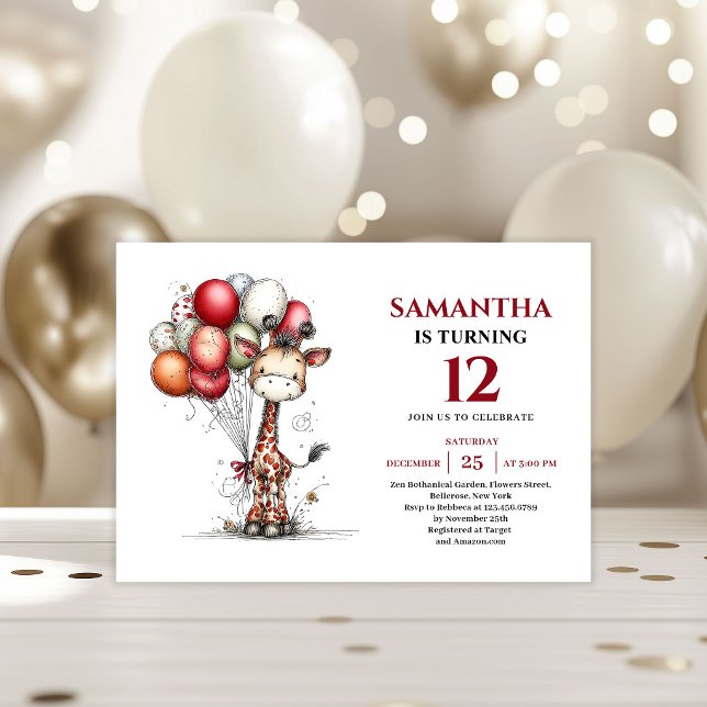 Vibrant whimsical giraffe kids birthday invite (Vibrant whimsical animals art kids birthday invitation

)