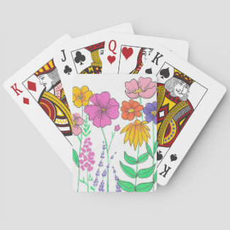 Vibrant Whimsical Painted Flowers Poker Cards