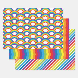 Vibrant White and Rainbow Patterns Wrapping Paper Sheets