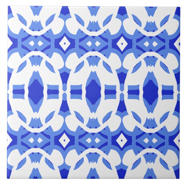 Vibrant white & blue classic pattern   ceramic tile (Front)