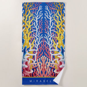 Vibrant White & Pink Ocean Coral Personalized Beach Towel