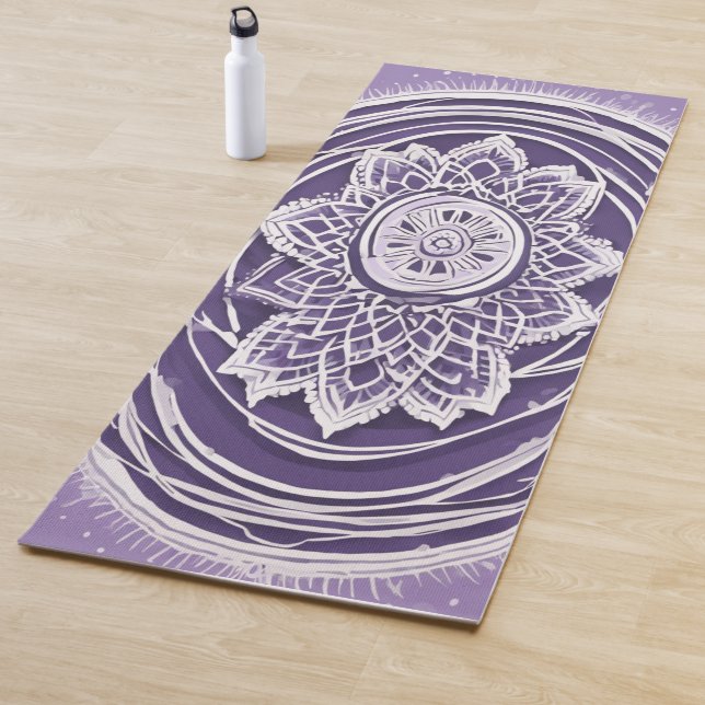 Vibrant White & Purple High-Contrast Mandala Medit Yoga Mat (In Situ)