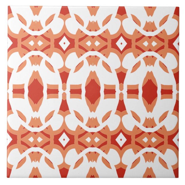 Vibrant white & red classic pattern   ceramic tile (Front)