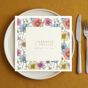 Vibrant wild flowers wedding napkins