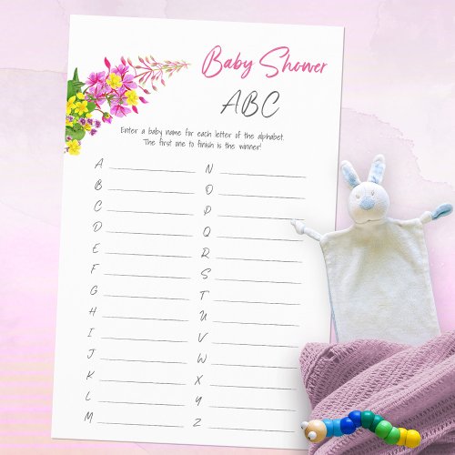 Vibrant Wildflower Baby Shower ABC Game