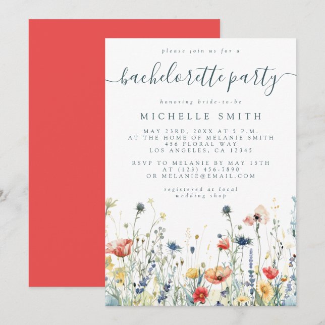 Vibrant Wildflower Bachelorette Party Invitation (Front/Back)