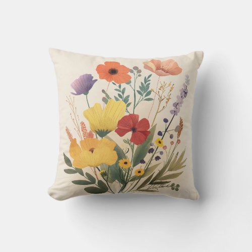 Vibrant Wildflower Bouquet Elegance in Bloom Throw Pillow
